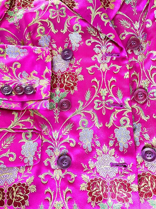 FEMME by Michele R Women's Floral Jacquard Brocade Blazer Pink Gold Italy - Picture 6 of 10